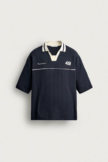 RETRO FOOTBALL JACQUARD RELAXED FIT POLO SHIRT - Navy blue by Zara
