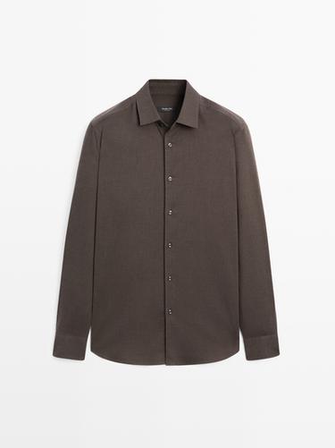 Zara Slim fit twill melange shirt - Dark brown