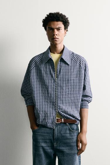 TEXTURED CHECK OVERSHIRT - Blue by Zara
