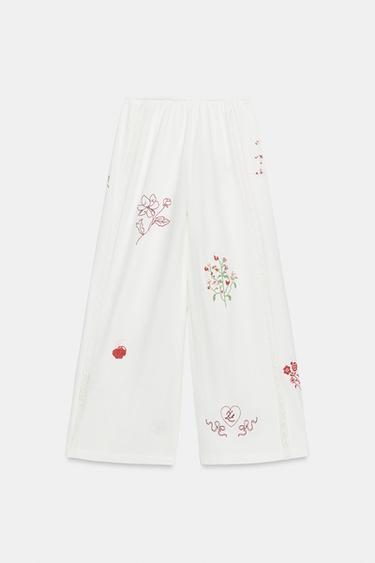 EMBROIDERED LONG TROUSERS - White by Zara - Image 7
