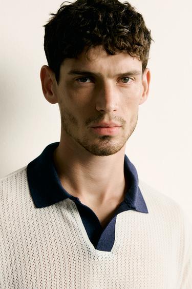 POLO REGULAR FIT À STRUCTURE AJOURÉE - Blanc cassé de Zara - Image 4