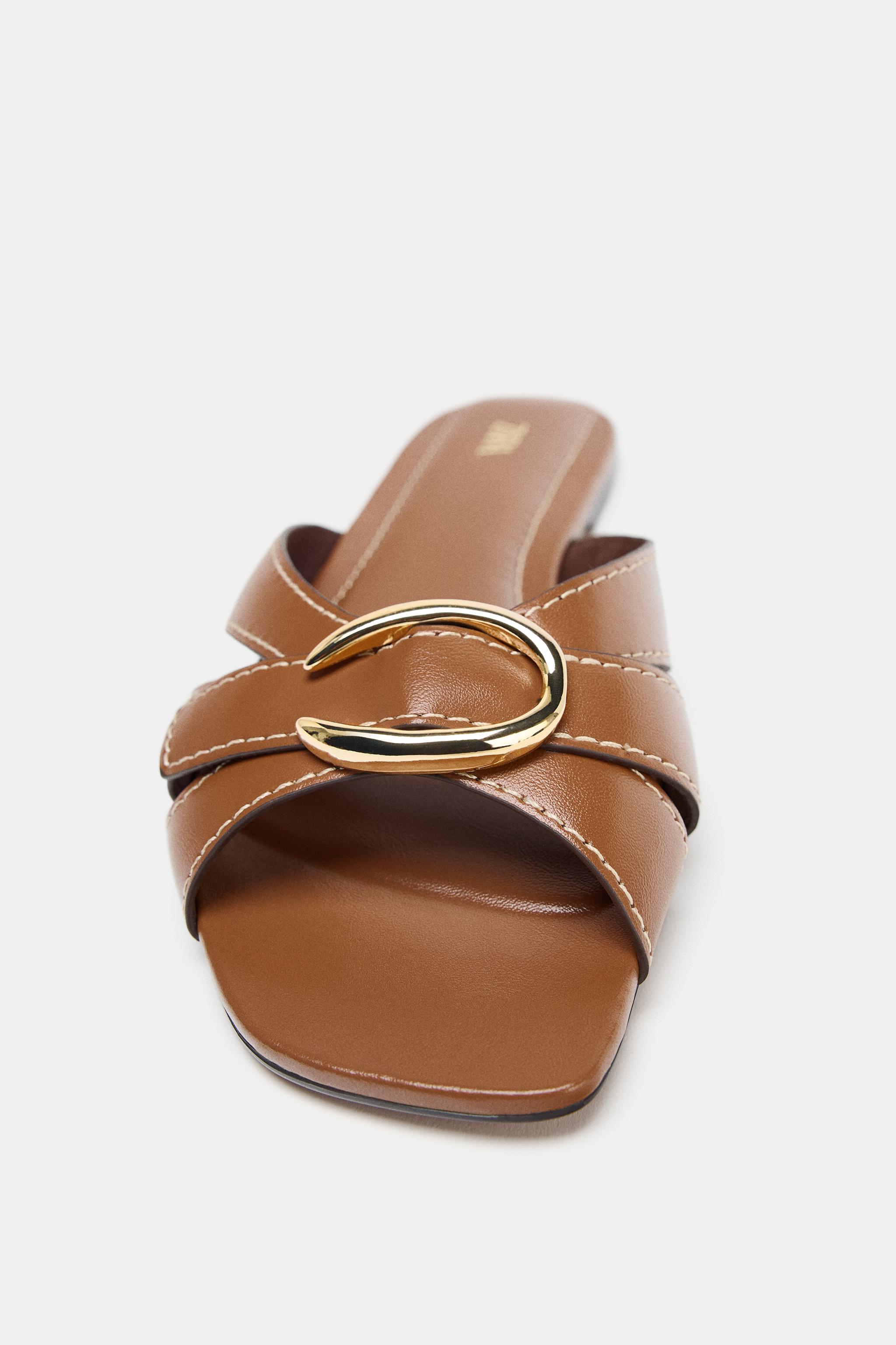 CROSSED SANDALS WITH METALLIC DETAIL - Brown | ZARA United
