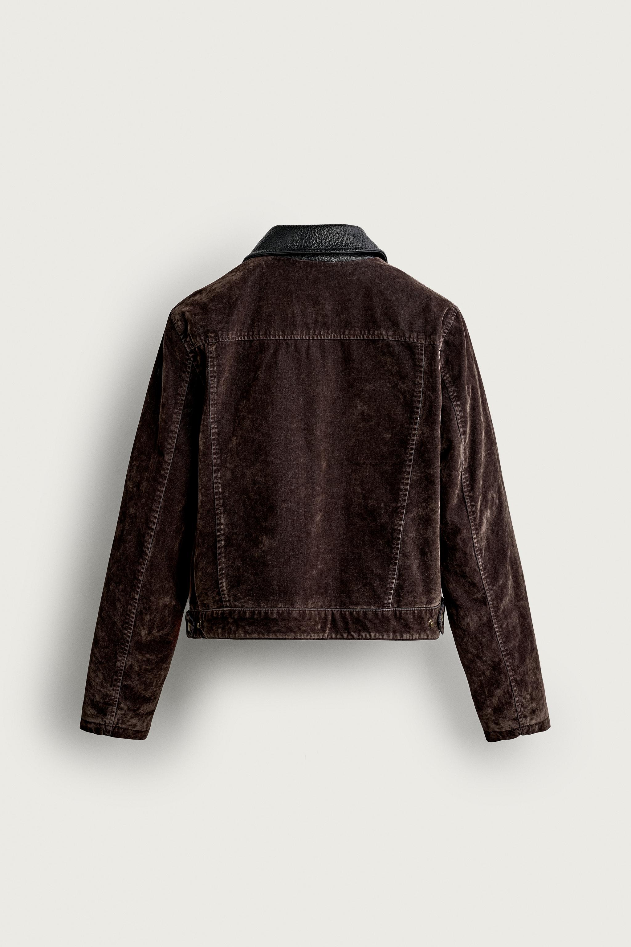 FLOCKED JACKET WITH CONTRAST COLLAR — Chocolate