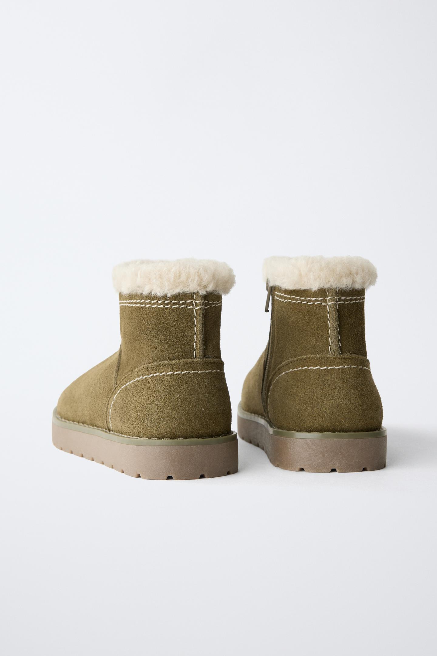 Детские ботинки Zara Lined Leather Ankle, цвет: Хаки зелёный — фото 5