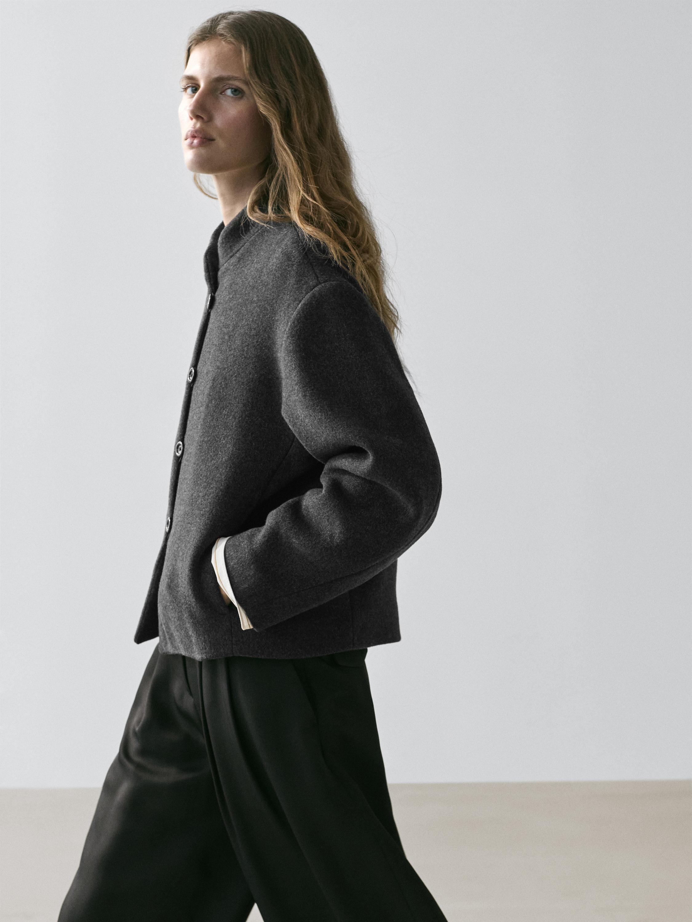 Wool blend jacket with collar detail