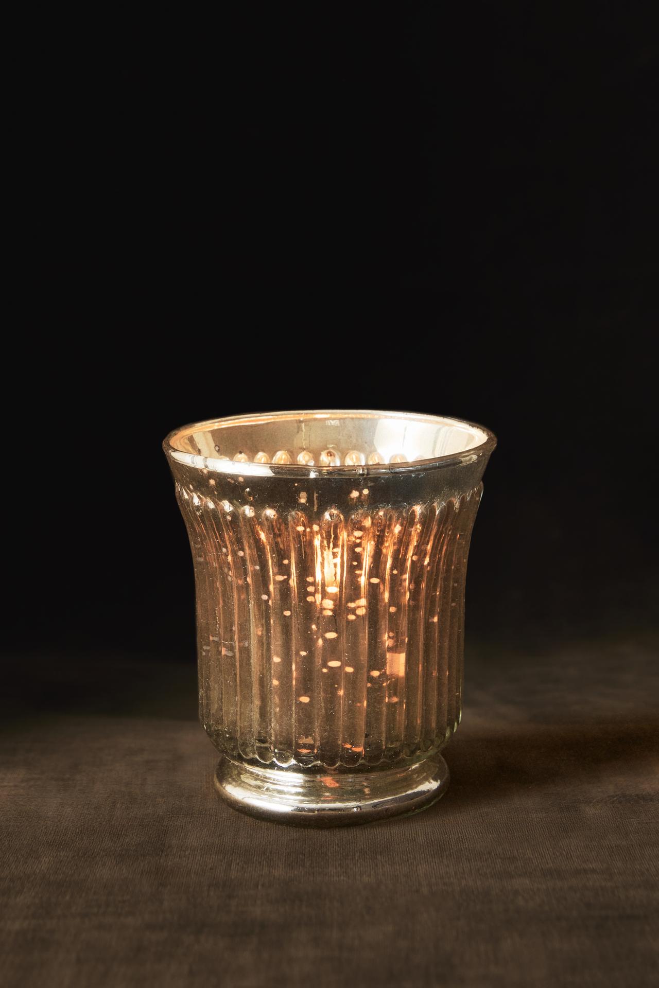 MERCURY GLASS CHRISTMAS CANDLE HOLDER — Silver