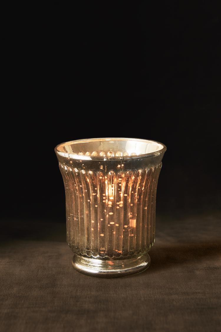 MERCURY GLASS CHRISTMAS CANDLE HOLDER — Silver