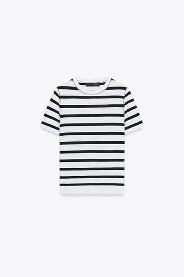 SHORT SLEEVE KNIT JUMPER WITH CONTRAST TRIMS - striped by Zara