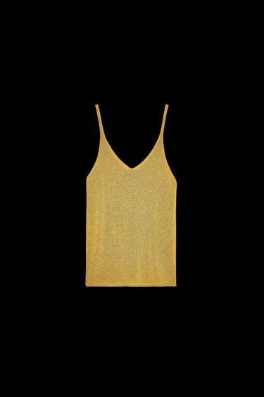 Zara LINEN BLEND KNIT TOP - Oil