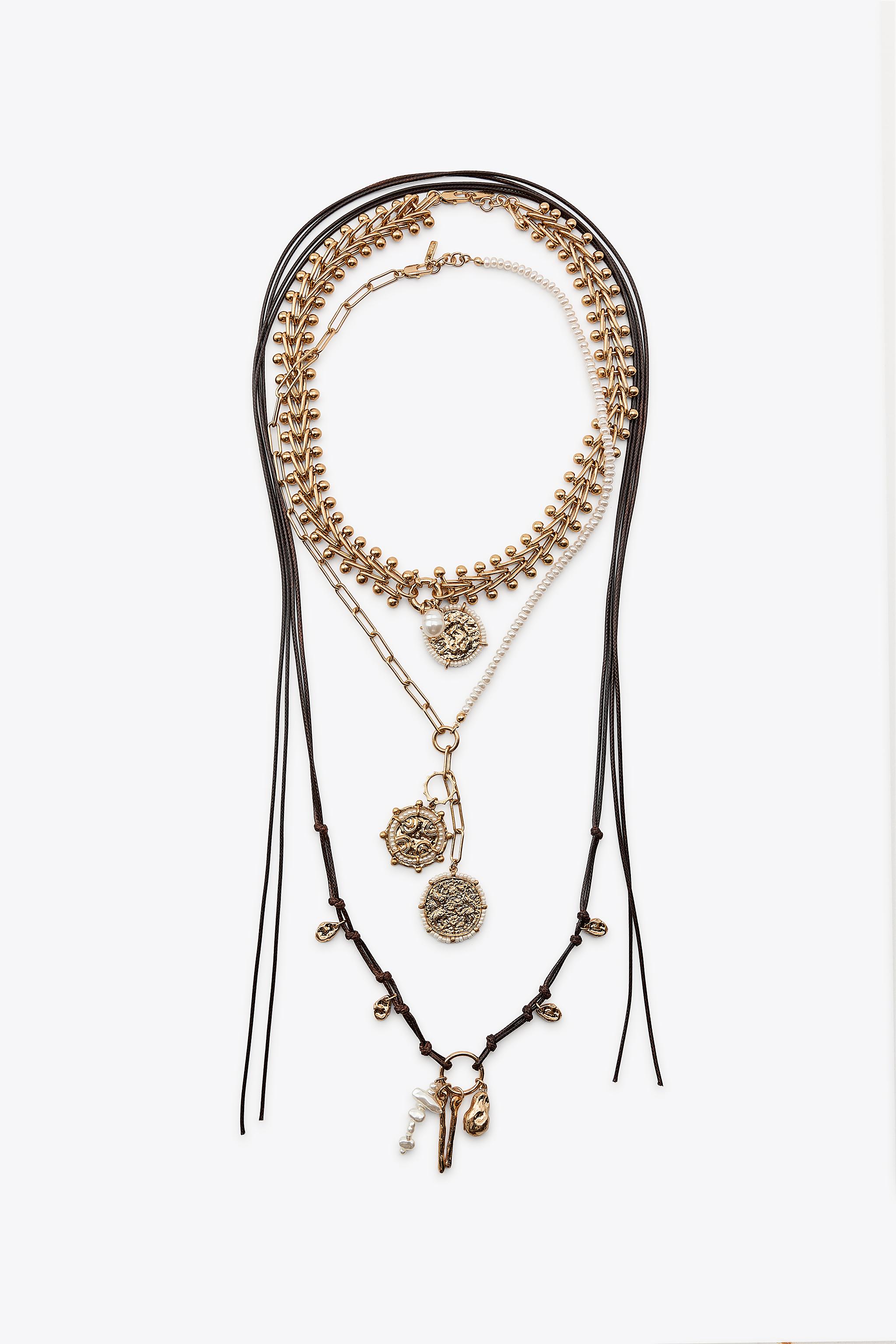 3-PACK OF PEARL MEDALLION NECKLACES - Golden | ZARA United