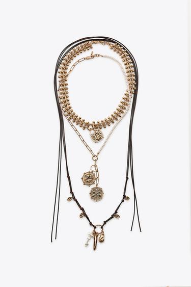 Zara 3-PACK OF MEDALLION AND PEARL NECKLACES - Golden