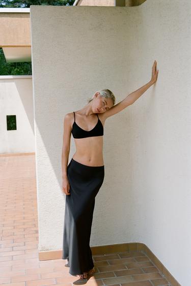 SATIN MIDI SKIRT - Black by Zara