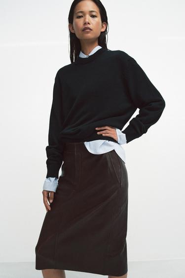 ZW COLLECTION LIMITED EDITION LEATHER MIDI SKIRT - Brown by Zara