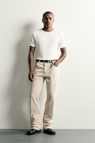 Zara PAINT SPLATTER FLARE FIT JEANS - Light tan