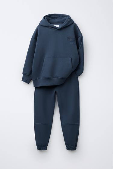 Zara HOODED SWEATSHIRT AND TEXT JOGGER PANTS SET - Blue