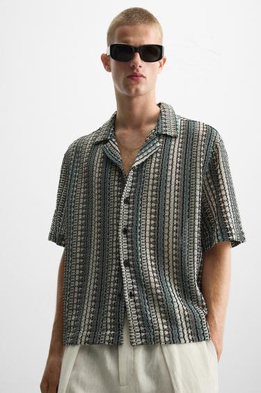 GEOMETRIC JACQUARD SHIRT - Turquoise by Zara - Image 4