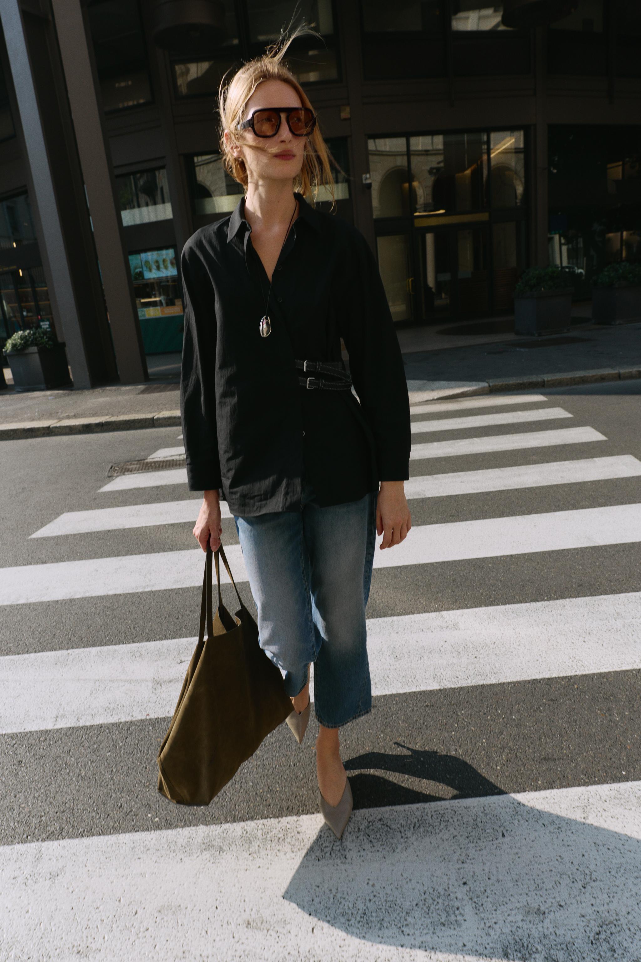 POPLIN SHIRT WITH TABS - Black | ZARA Canada