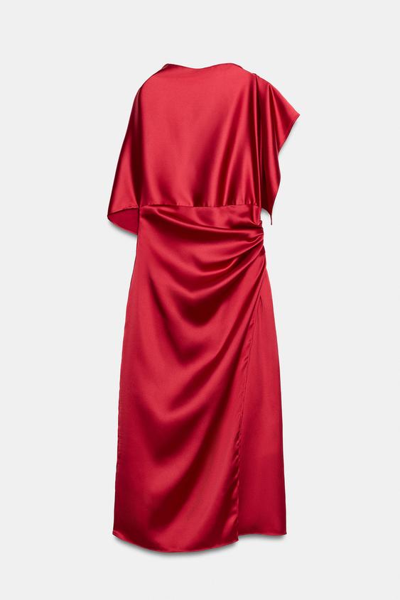 SATIN MIDI DRESS WITH CAPE - Mid-red by Zara - Image 0