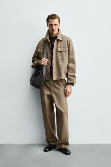 BOXY FIT OVERSHIRT WITH EMBROIDERY - Tan marl by Zara - Image 0