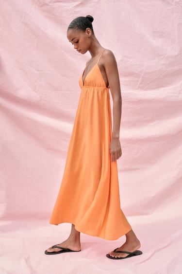 ROBE MIDI FLUIDE À BRETELLES - Mandarine de Zara - Image 2