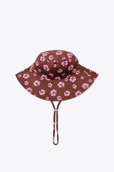 Zara PRINTED BUCKET HAT - Brown