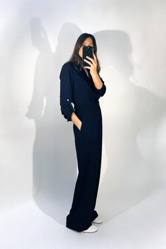 NWT Zara Women’s Long Satin Effect Cobalt Blue Jumpsuit Size XS Ref  1165/225/829