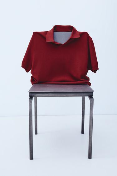 Zara PLETENA POLO MAJICA OD STRUKTURISANE TKANINE – Crvena