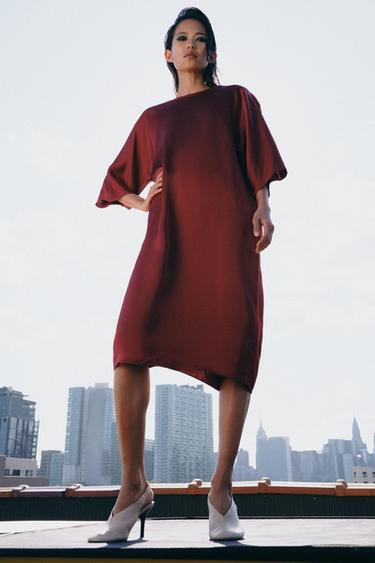 VESTIDO MIDI SATINADO ZW COLLECTION - Bordeos de Zara