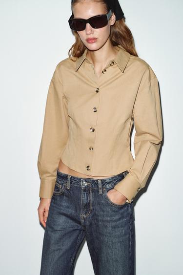 Zara FITTED SOFT TOUCH SHIRT - taupe brown
