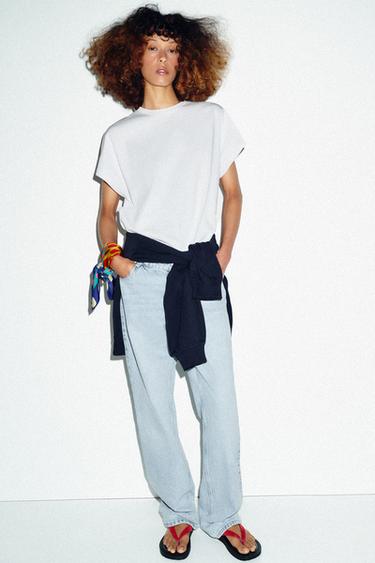 CAMISETA MANGA CAÍDA - Blanco de Zara