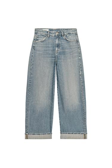 TRF MID-WAIST BAGGY FOLDED JEANS - Blue by Zara