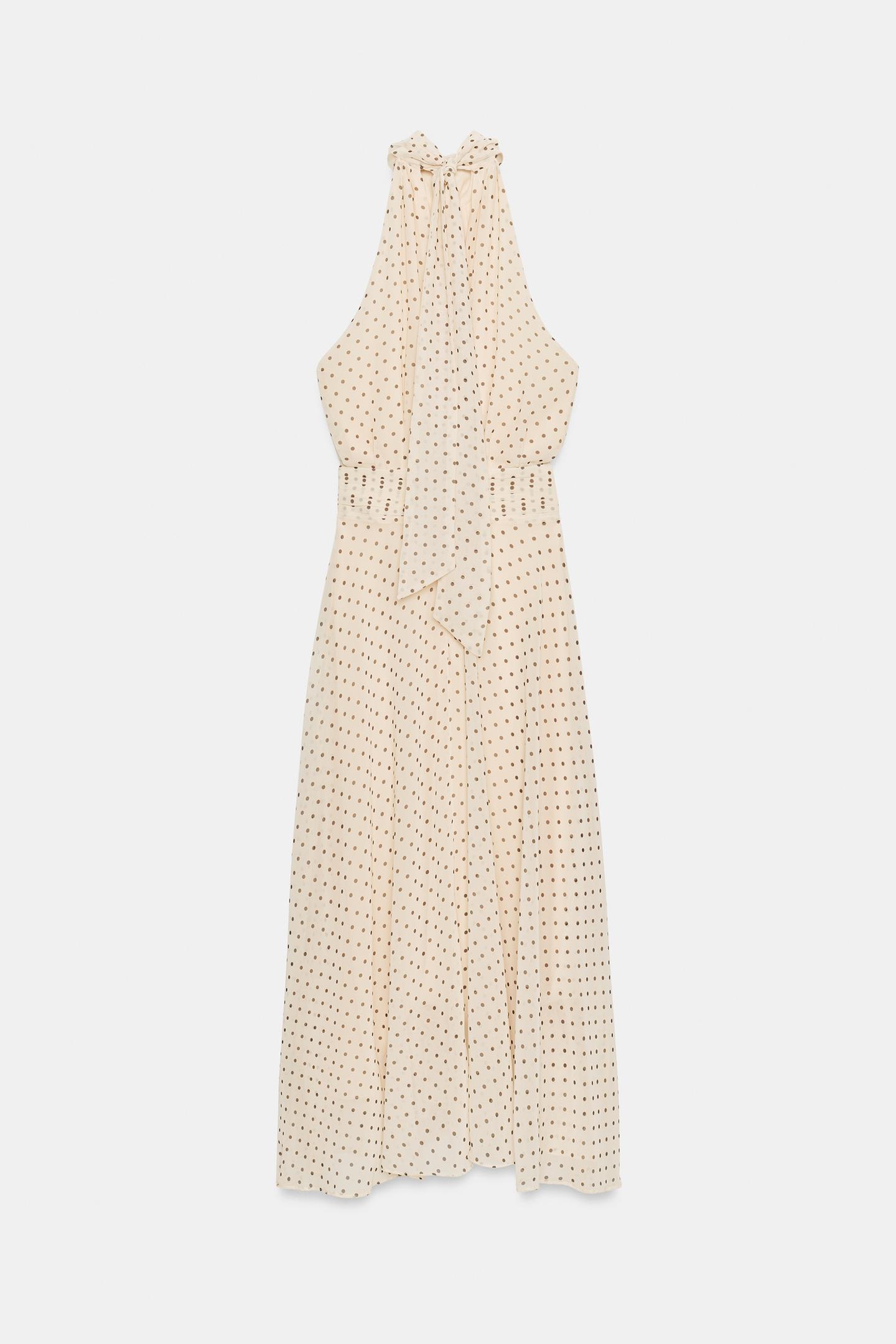 Женское платье Zara Polka Dot Halter MIDI, цвет: Бежевый коричневый — фото 9