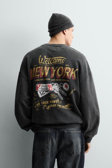 WASHED SWEATSHIRT WITH SLOGAN PRINT - Anthracite grey by Zara