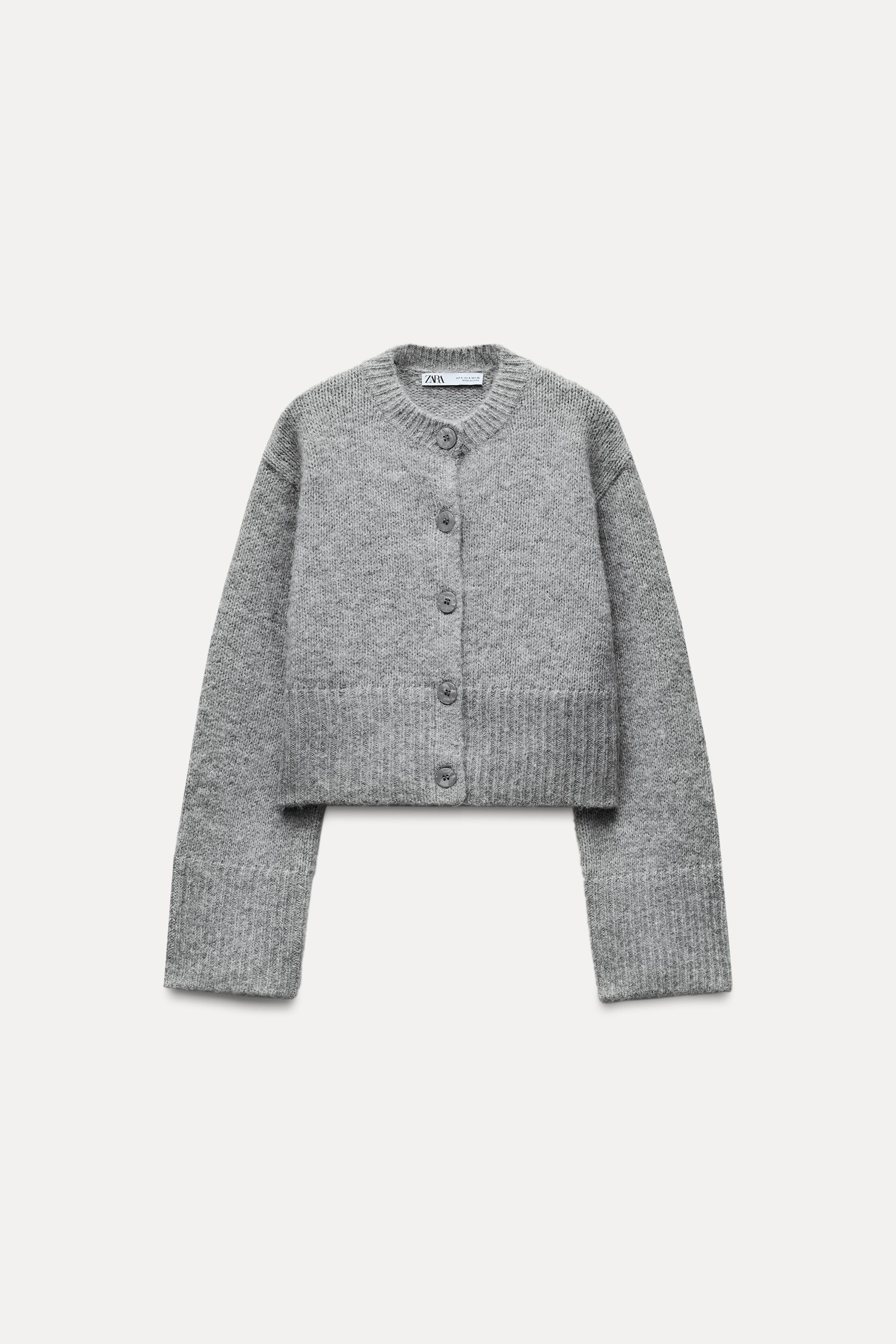Wool Cardigan Zara Grey Cropped Cardigan Zara Gray Button-Up