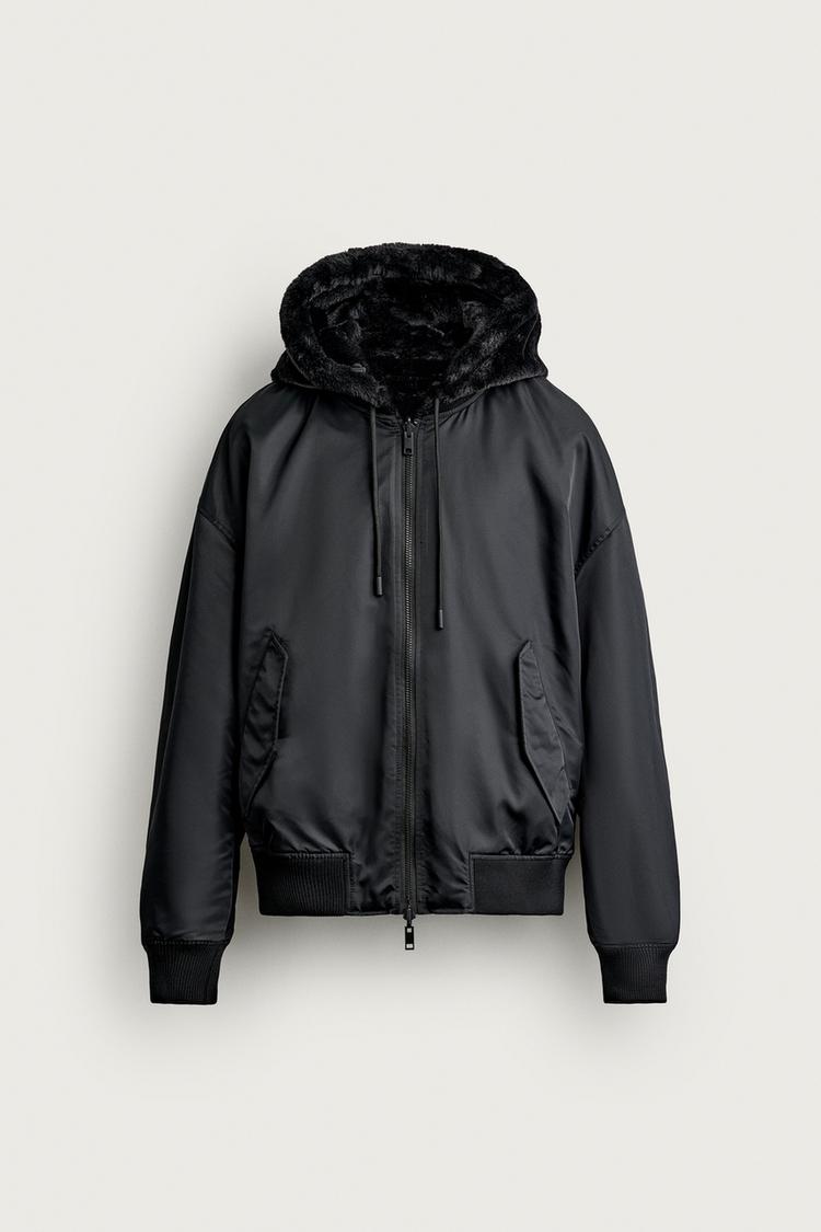 REVERSIBLE FAUX FUR BOMBER JACKET