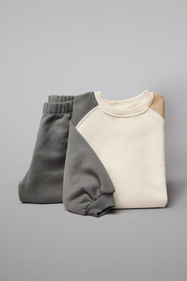 CONTRAST SLEEVE SWEATSHIRT AND TROUSERS SET - Ecru by Zara