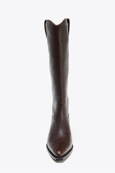 LEATHER KNEE-HIGH BOOTS - Brown by Zara - Image 2