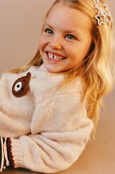 SWEATER DE MALHA COM APLIQUES DE CROCHET - Bege-claro da Zara