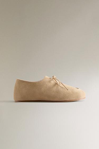 CHILDREN'S LEATHER DERBY SHOES - Light beige by Zara