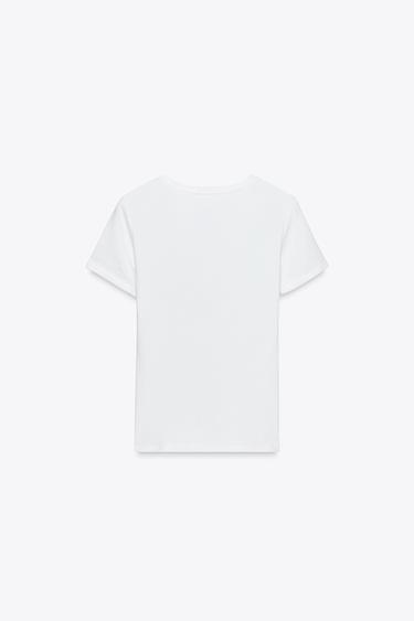 T-SHIRT WITH FLOWER POCKET - White by Zara - Image 5