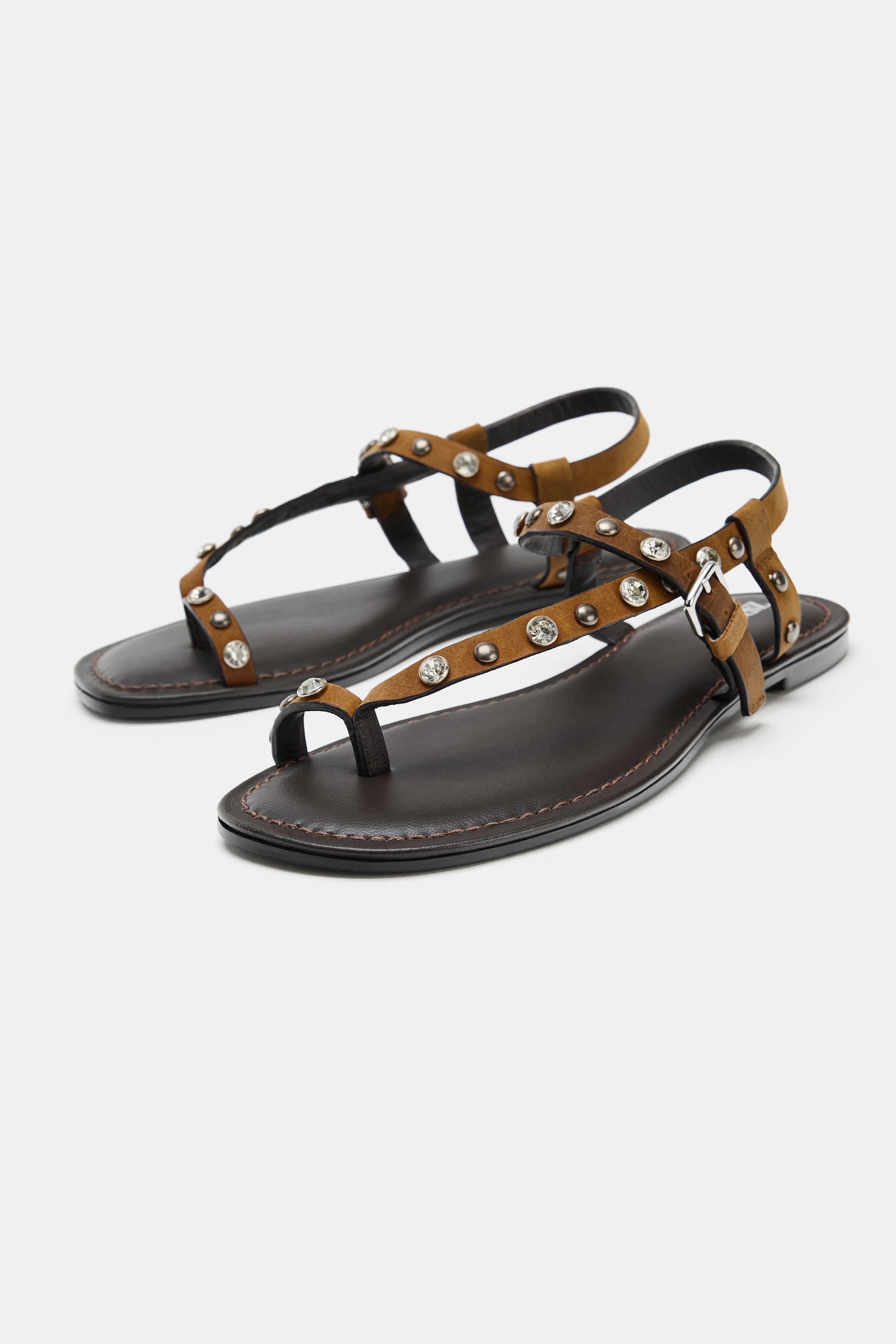 Женские сандалии Zara STUDDED SPLIT SUEDE SANDALS — фото 4