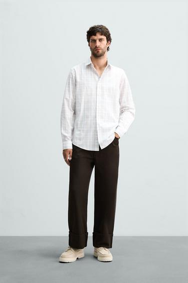 CAMISA SLIM FIT CUADROS - Beige de Zara - Imagen 0