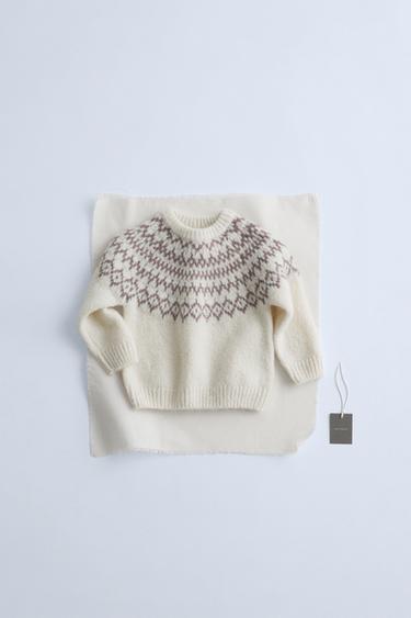 Zara TIMELESZ - WOOL AND ALPACA BLEND JACQUARD SWEATER - Ecru
