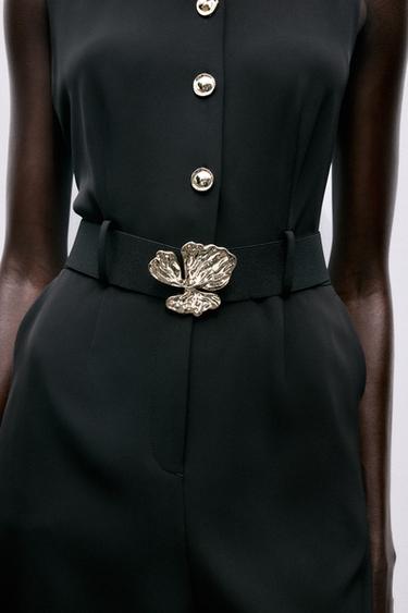 CREPE JUMPSUIT WITH BELT - Black by Zara - Image 2