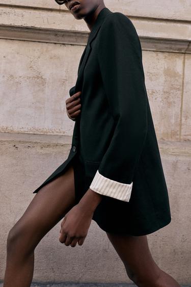 BLAZER WITH LINEN ROLLED-UP SLEEVES - Black by Zara