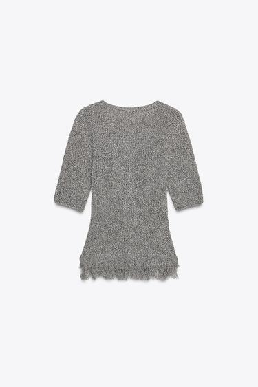 TOP MOULANT EN MAILLE À FRANGES - Marron / Écru de Zara - Image 4
