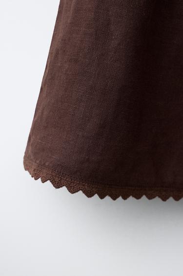 BERMUDA GOMAS PUNTILLA 100% LINO - Marrón de Zara