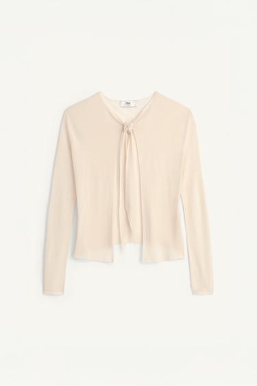 LIMITED EDITION FINE KNIT CARDIGAN WITH TIES - Ecru / Marl by Zara