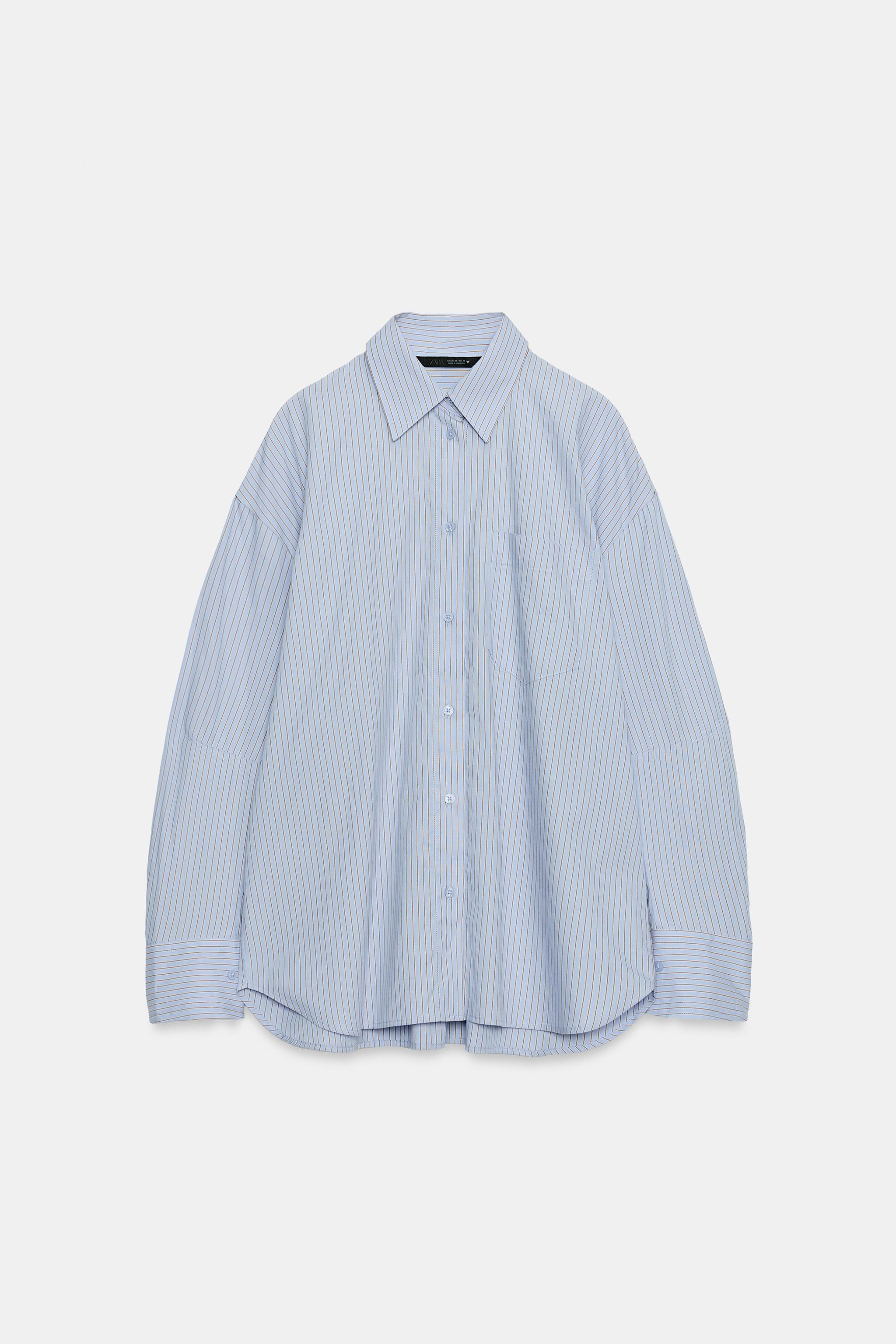 OVERSIZED STRIPED POCKET SHIRT — Blue