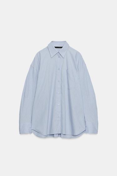 OVERSIZE STRIBET SKJORTE MED LOMME - blå fra Zara